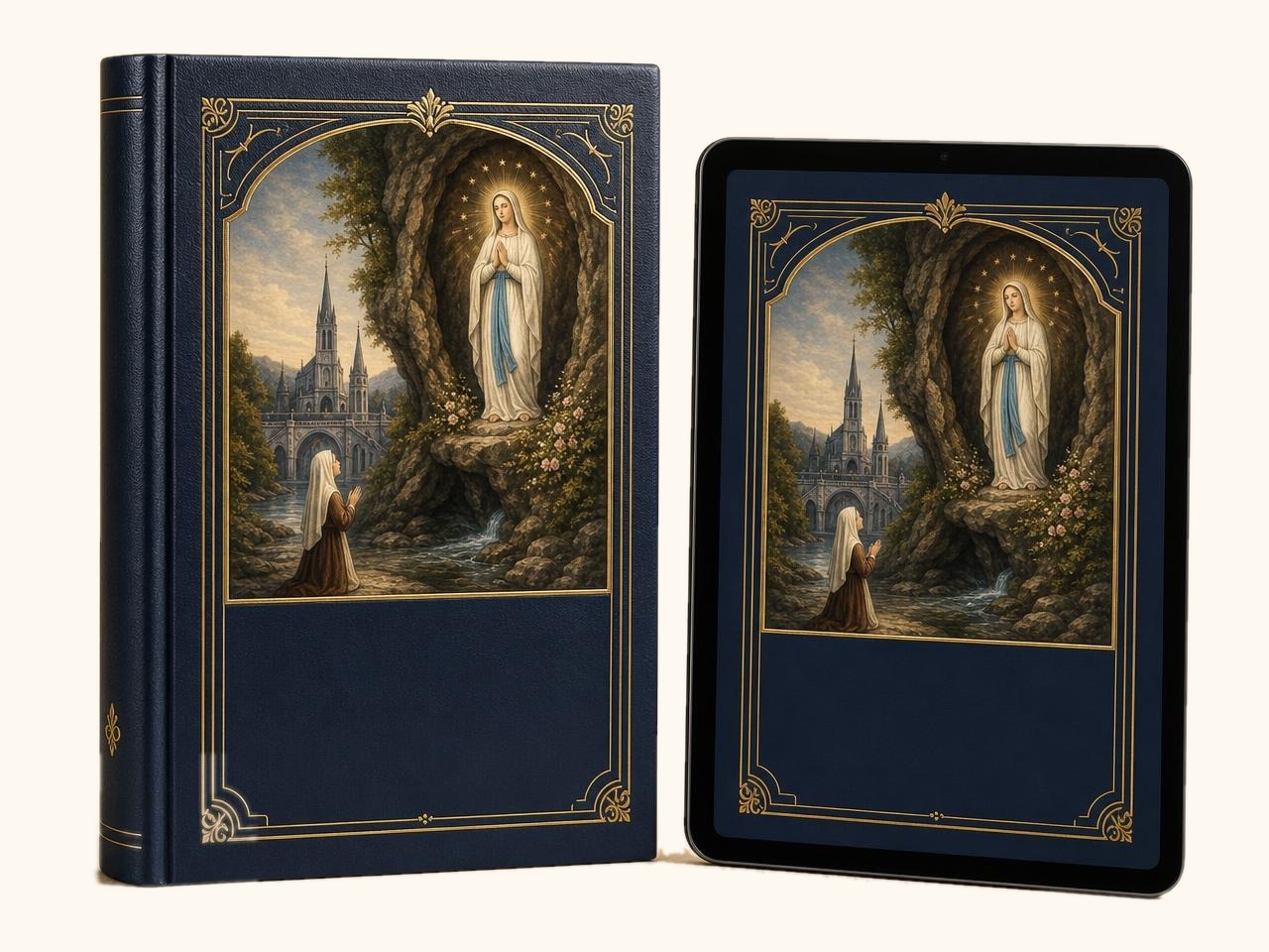 Livre souvenir de Lourdes personnalisé au prénom de Marie, en version reliée et en version numérique